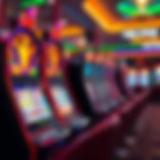 A captivating casino scene showcasing vibrant slot machines with free spins promotions.