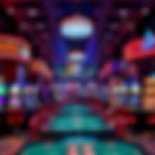 A vibrant casino floor showcasing various game tables and machines