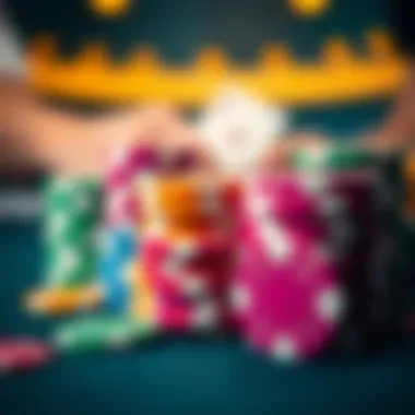 Close-up of colorful poker chips in play