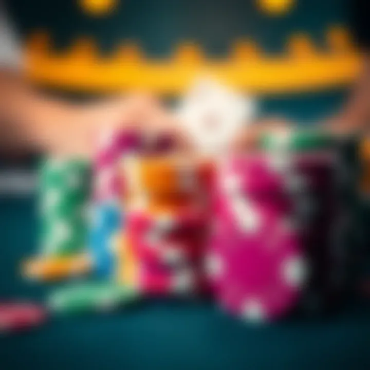 Close-up of colorful poker chips in play