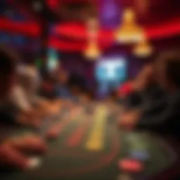 A vibrant poker table scene showcasing a high-stakes game in progress.