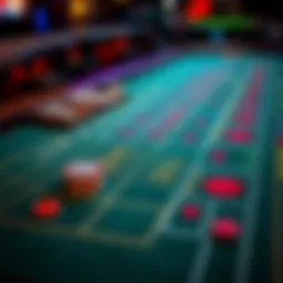Detailed view of a craps table layout