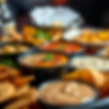 A close-up of a creative platter featuring dips and chips to complement the poker ambiance.