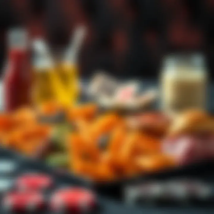 A vibrant spread of assorted gourmet snacks perfect for poker night.