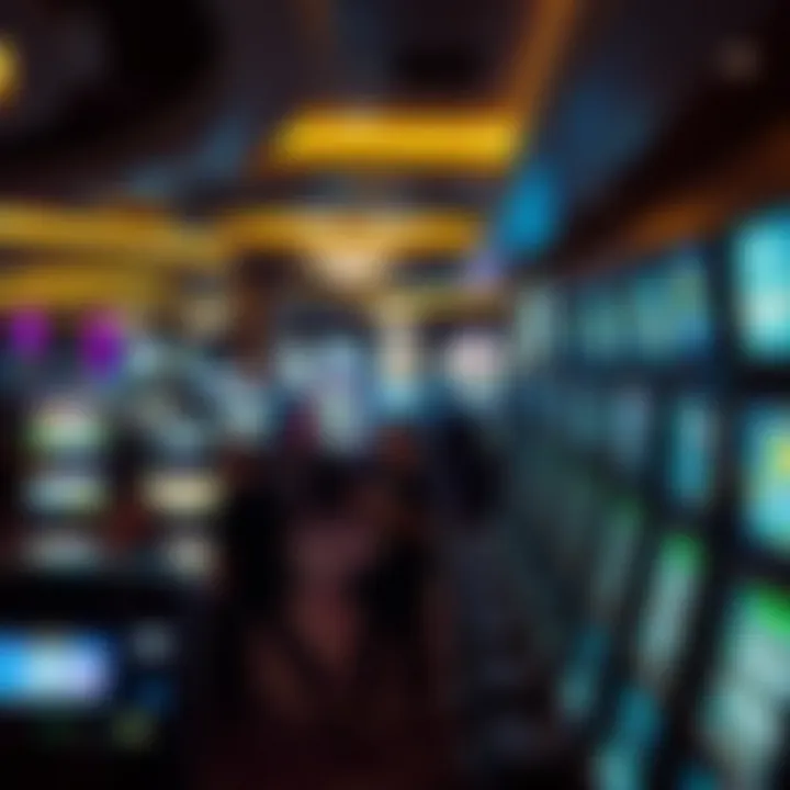 Bustling Casino Floor A bustling casino floor filled with slot machines and enthusiastic players immersed in the gaming experience