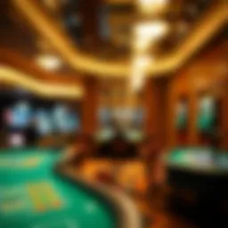 Interior view of a luxurious casino showcasing vibrant gaming tables