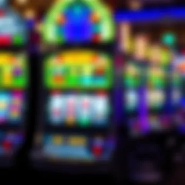 A vibrant slot machine display with bright lights and symbols