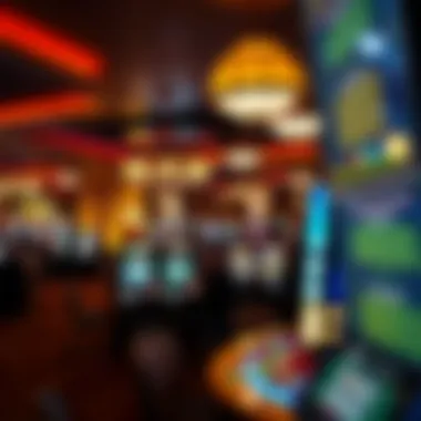 Interior of a bustling casino with gaming tables and bright lights