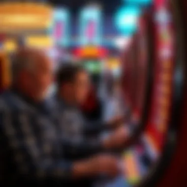 Player Engagement with Coin Flipper Machines Players engaging with a coin flipper machine, immersed in gameplay