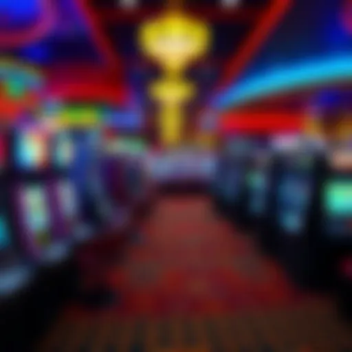 A vibrant casino floor filled with colorful slot machines and tables