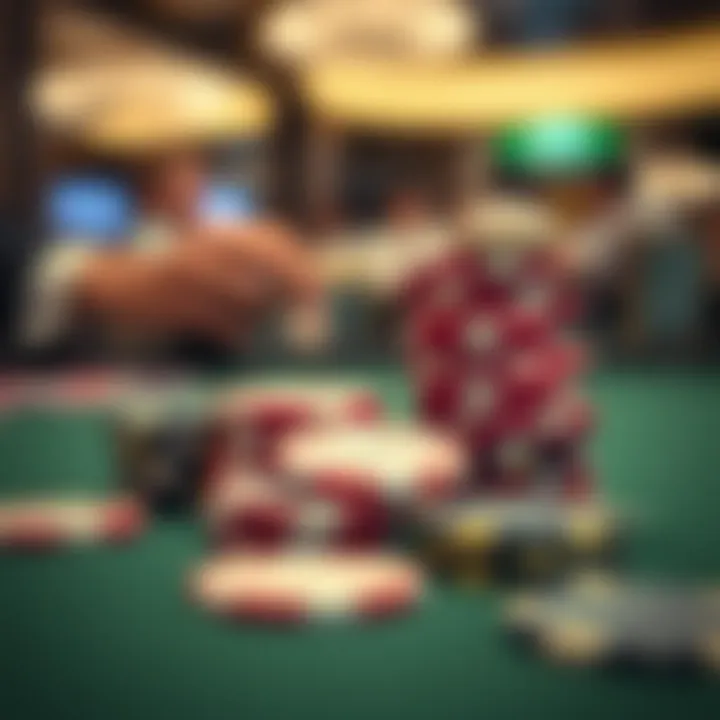 Close-up of poker chips and cards in a private game setting