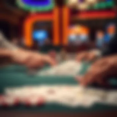 Intricate Details of Poker Games at Horseshoe Casino Close-up of poker chips and cards on a table during a game