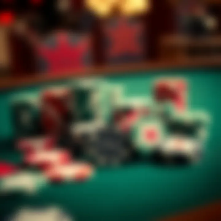 A collection of different types of Jacks poker chips arranged aesthetically on a gaming table.