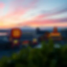 A panoramic view of Lake Erie casino skyline at sunset