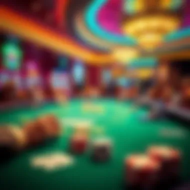 A vibrant poker table at MGM Casino with colorful chips and cards