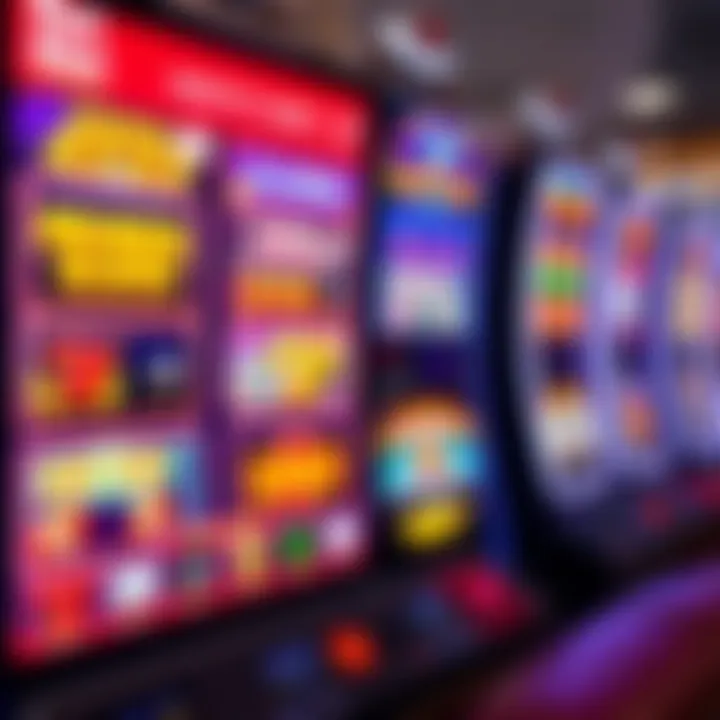 A digital screen displaying various slot game options