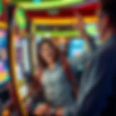 An enthusiastic player celebrating a win at a slot machine