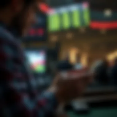 Analyzing Bets with Sports Statistics A person analyzing statistics while placing a bet on a mobile device