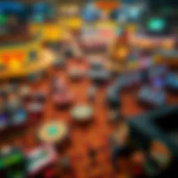 Aerial view of a vibrant casino complex showcasing various gaming activities.