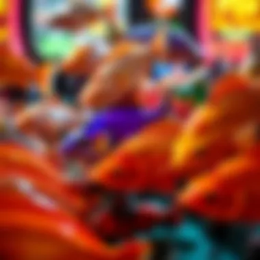 An array of colorful fish representing different game levels