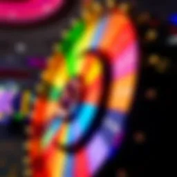 The vibrant money wheel in action at a casino, showcasing colorful segments.