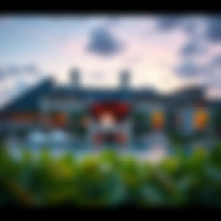 Architectural design of an iconic island resort blending with natural surroundings