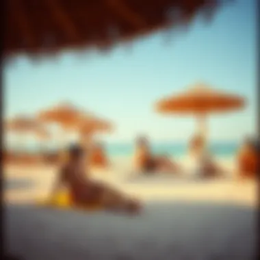 A relaxing beach area with guests enjoying the sun and scenic beauty