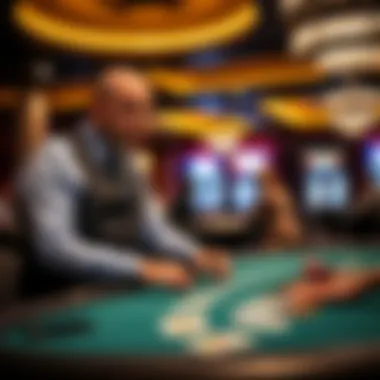 Professional Dealer Overseeing Game Play A dealer managing a game at a poker table