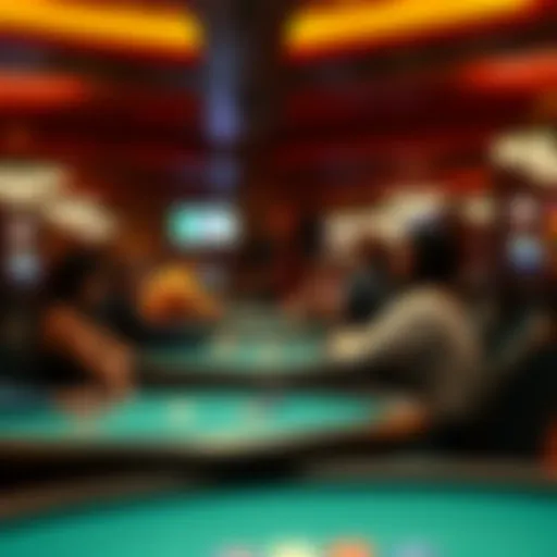Interior view of the poker room with players engaged at tables