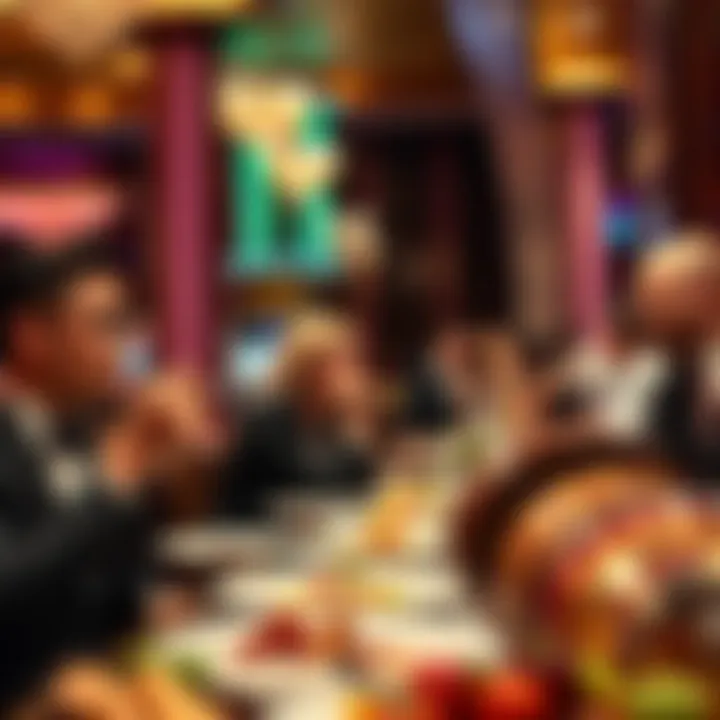 Guests enjoying a lavish buffet spread with various cuisines