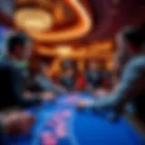 A modern live casino interface showing a dealer and players interacting