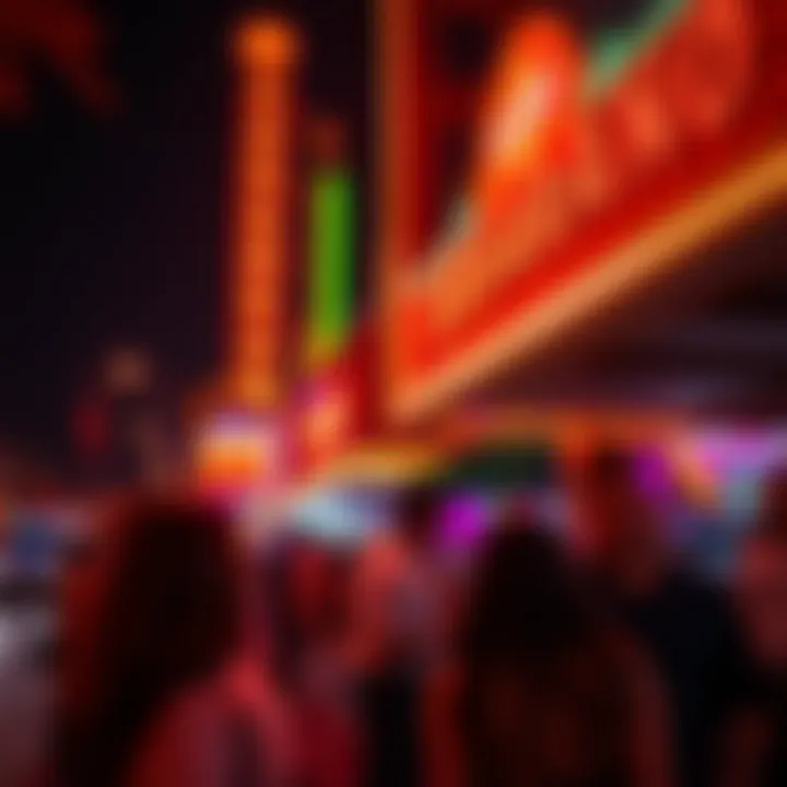 Nightlife Around Sahara Casino A bustling nightlife scene outside Sahara Casino with vibrant neon lights