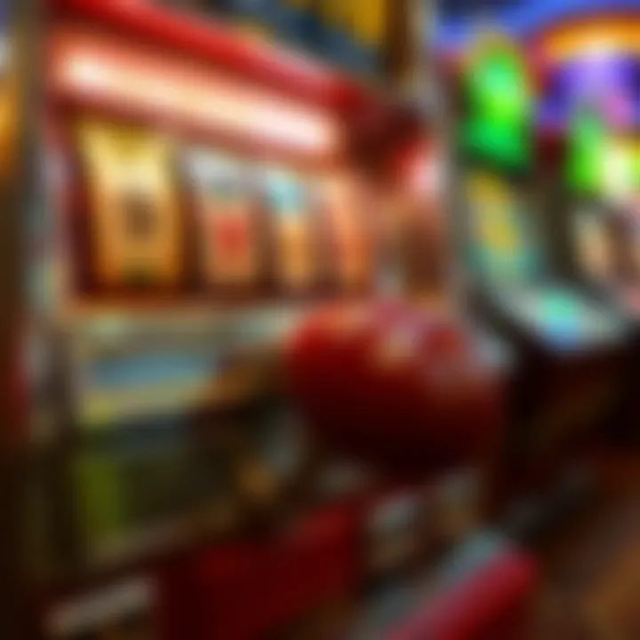 A vintage slot machine displaying colorful symbols and a pull lever