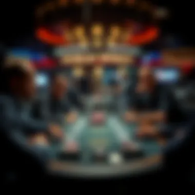 An intense poker table showcasing skilled players engaged in a high-stakes game.