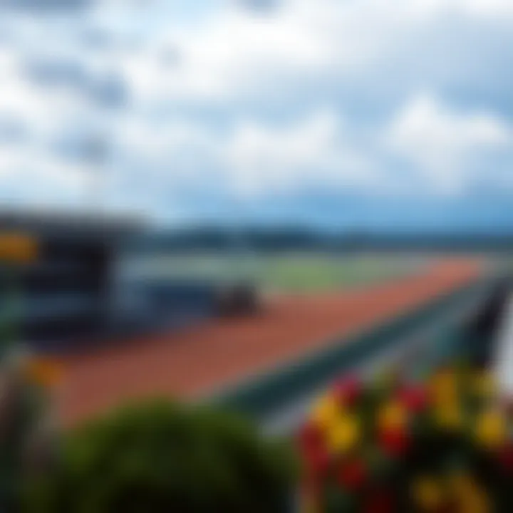 A panoramic view of the racetrack capturing the dynamic layout and surrounding facilities.