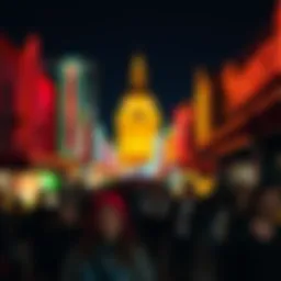 Vibrant lights and crowds on Fremont Street at night