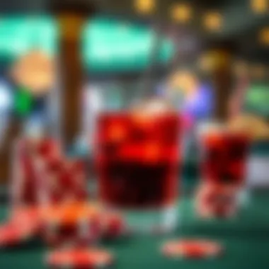 Close-up of a premium drink with casino chips