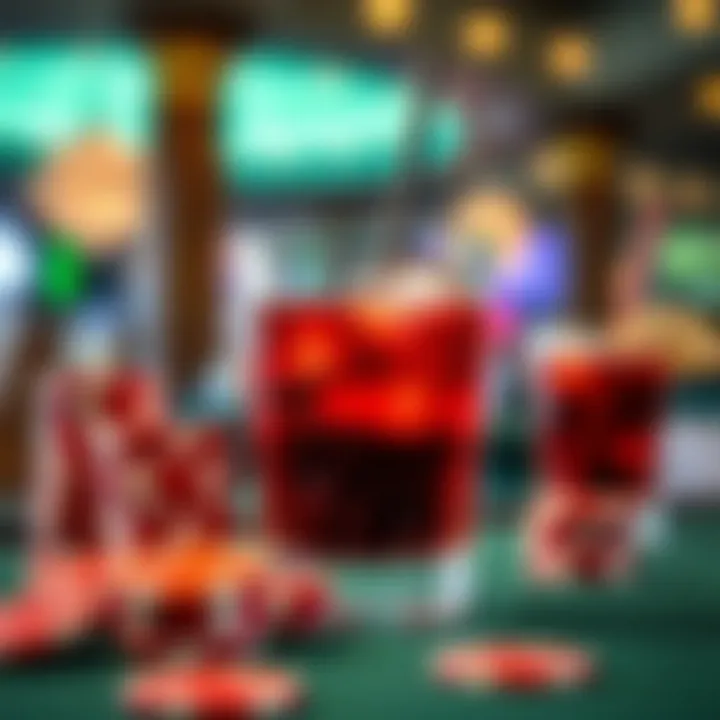 Close-up of a premium drink with casino chips