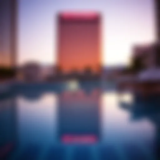 Luxurious pool area reflecting Las Vegas skyline