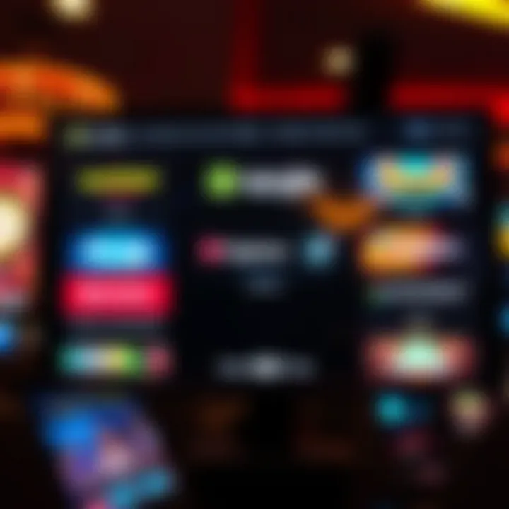 A digital screen showcasing various online gambling platforms