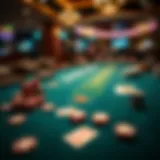 A well-structured blackjack table with chips and cards