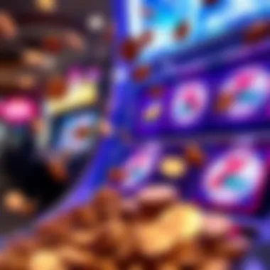 An artistic representation of free coins raining down on a Lightning Link slot machine.