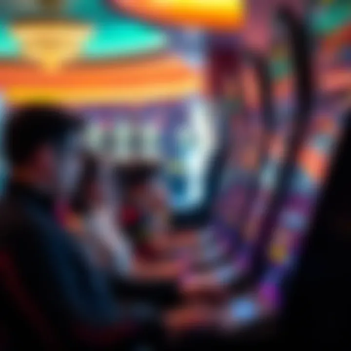 Engagement of Players at Electronic Poker Machines Intense focus of players at electronic poker machines in a casino