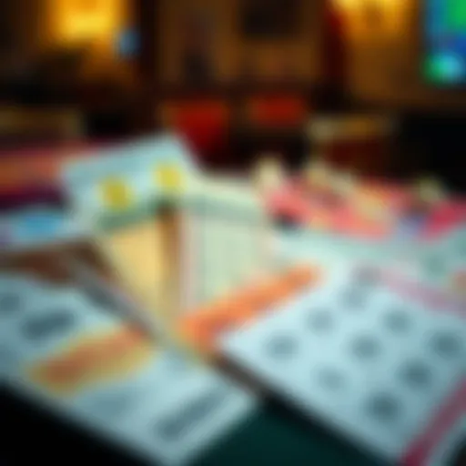 Variety of lottery tickets displayed on a table