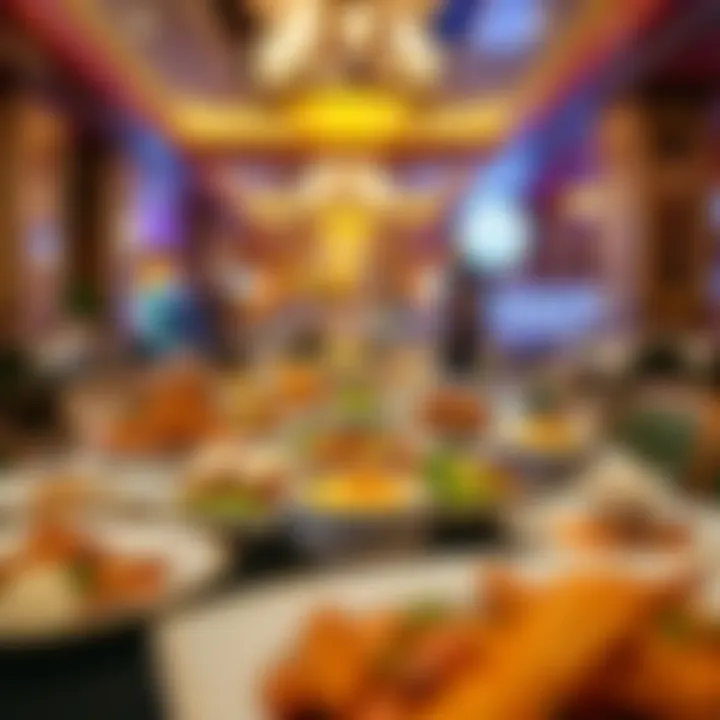 An elegantly set dining area with a variety of dishes representing the culinary offerings at the casino.