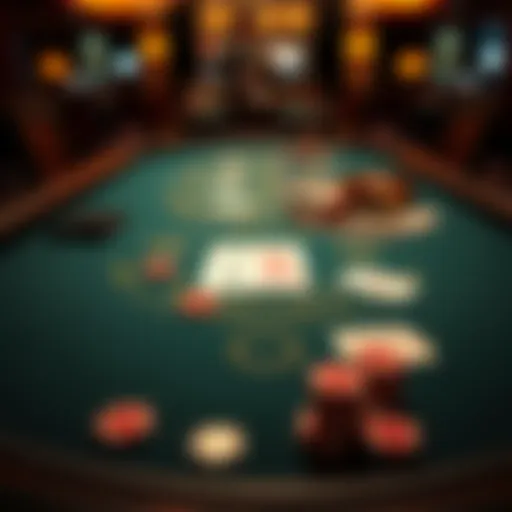 Blackjack table layout with cards and chips