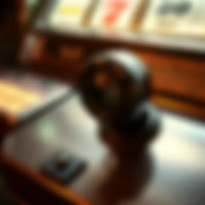 A close-up view of a vintage slot machine lever