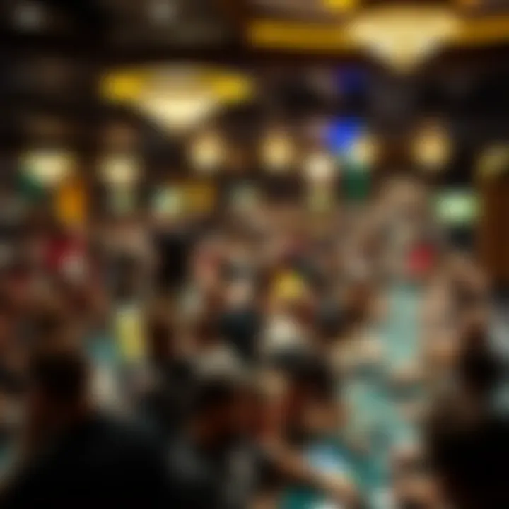 An overview of a bustling poker tournament crowd