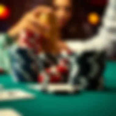 A close-up of poker chips and cards during a game