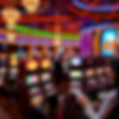 An elegant view of the gaming floor at the Mirage, highlighting vibrant slot machines